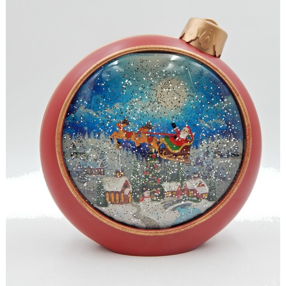 Valerie Parr Hill Illuminated Swirling Water Globe Ornament Santa’s Sleigh Scene